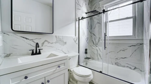 interior of a remodeled bathroom